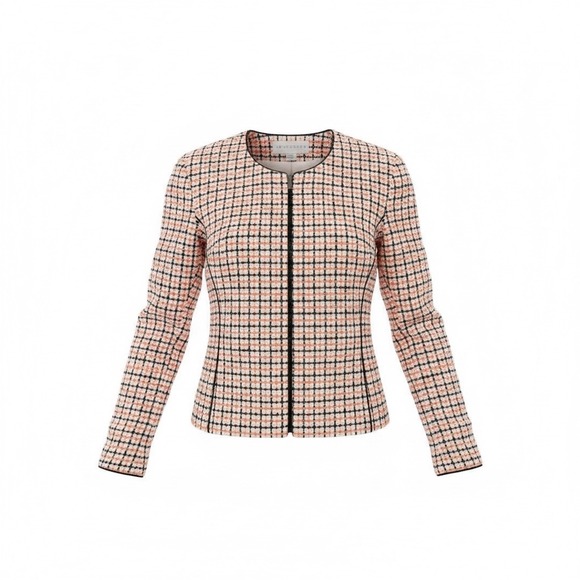 Doncaster Tweed Jacket Women Orange Black Silk Zip Front Plaid Blazer Size 16 - Picture 2 of 8